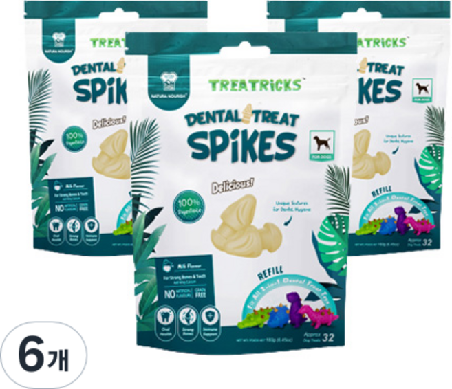 네추라너리쉬 강아지 트릿트릭 덴탈 트릿 리필, 우유맛, 183g, 6개