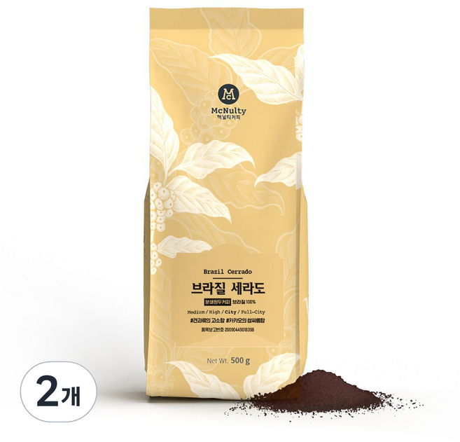 맥널티커피 브라질 세라도 싱글 오리진 분쇄 원두 커피, 에스프레소, 500g, 2개