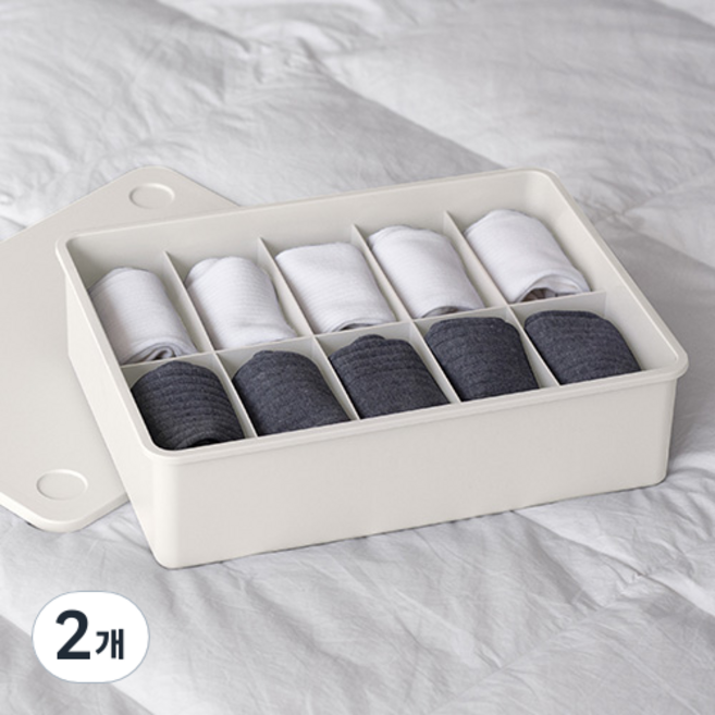 이즈리빙 칸칸칸 속옷 정리함, 아이보리 + 아이보리뚜껑, 2개