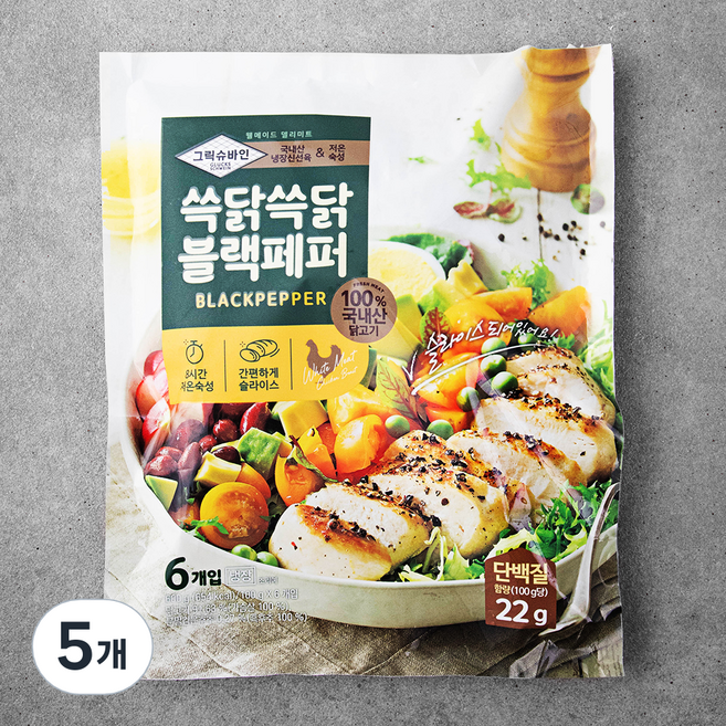 그릭슈바인 쓱닭쓱닭 닭가슴살 슬라이스 블랙페퍼, 100g, 6개입, 5개