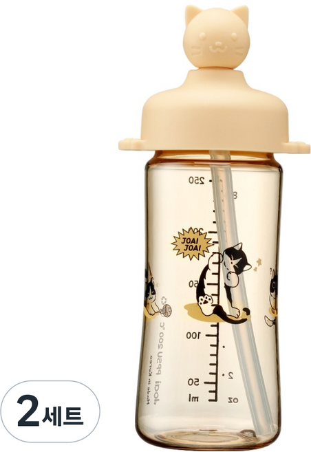조아이 냥이 실리콘 토퍼 빨대컵, 250ml, 2세트, 망고