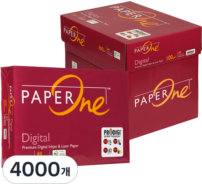 페이퍼원 디지털 복사용지 100g, A4, 4000개