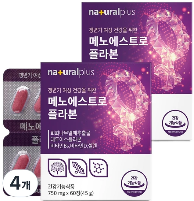 내츄럴플러스 메노에스트로플라본 45g, 60정, 4개 - 쿠팡