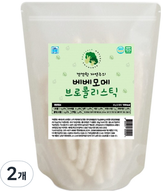 베베모메 유아용 스틱 떡뻥 유기농 과자, 브로콜리, 30g, 2개