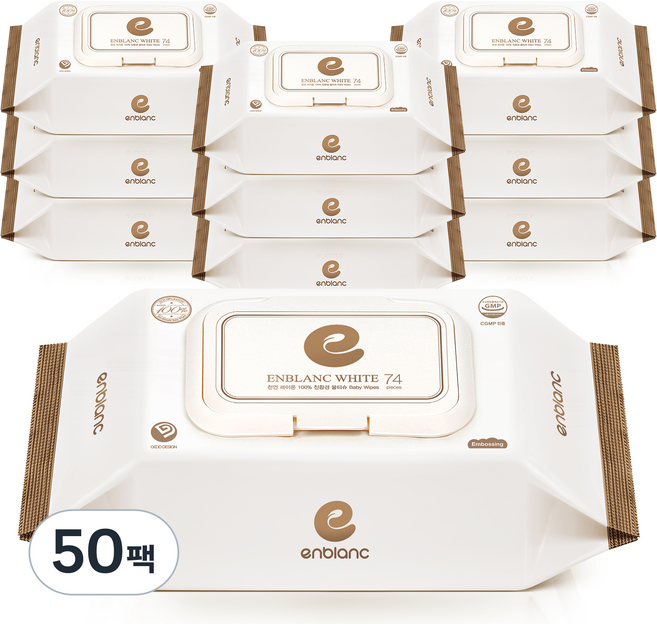 앙블랑 프리미엄 화이트 아기물티슈 캡형, 70g, 74매, 50세트