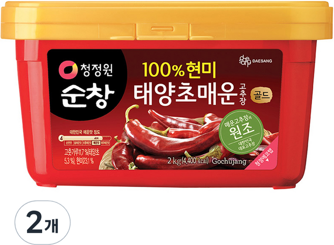 청정원순창 태양초 매운 고추장, 2kg, 2개