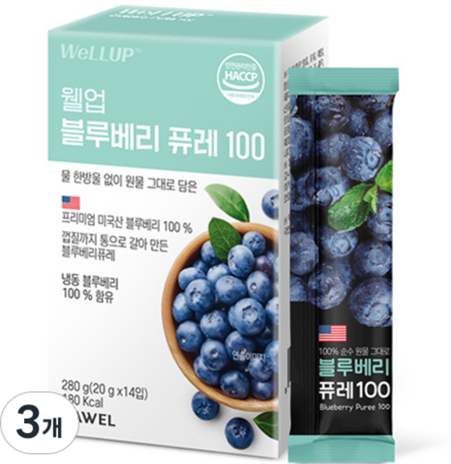 웰업 로엘 블루베리 퓨레 100 14p, 280g, 3개