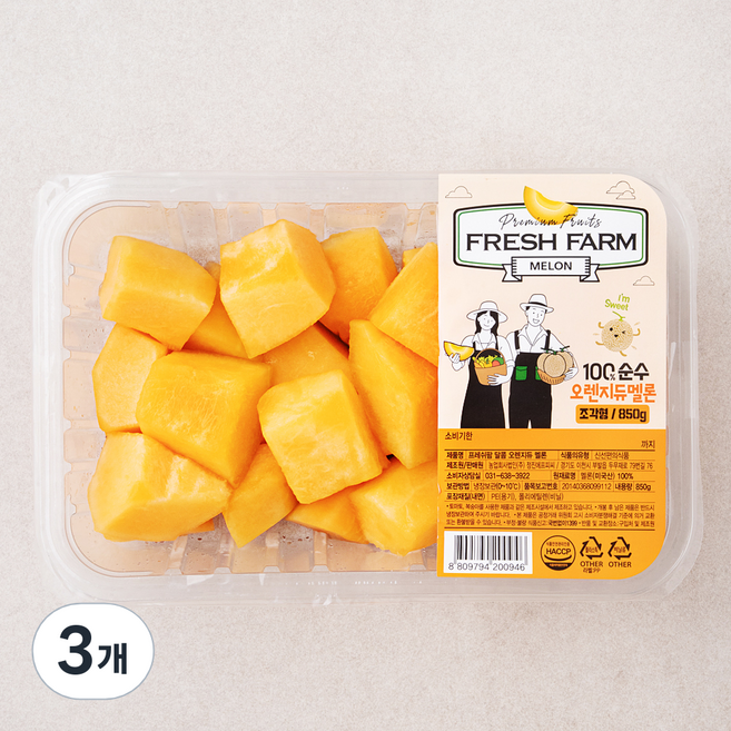프레쉬팜 달콤 오렌지듀 멜론, 3개, 850g