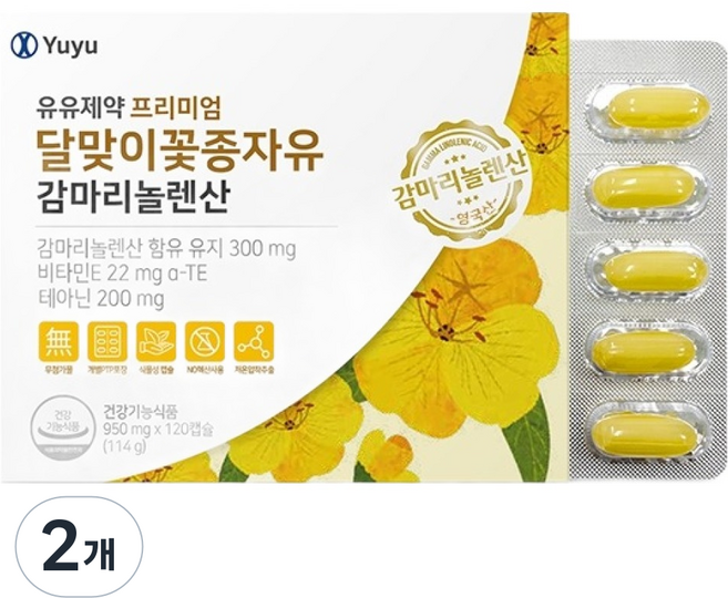 유유제약 프리미엄 달맞이꽃종자유 감마리놀렌산 114g, 120정, 2개