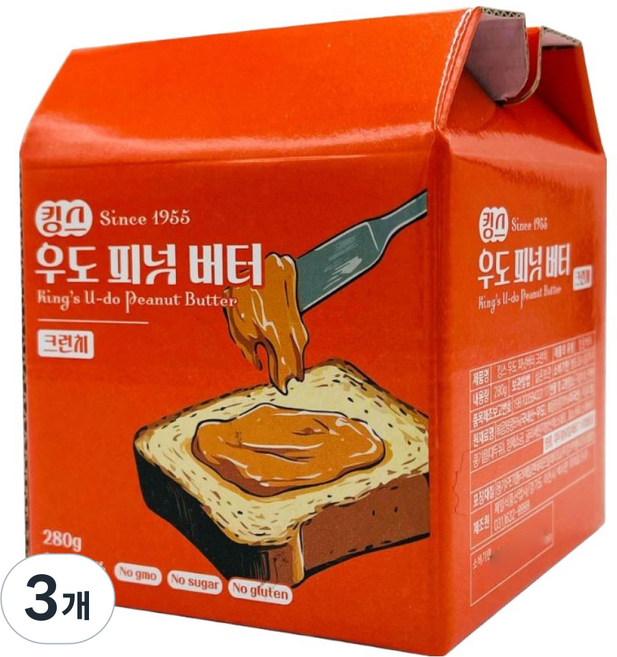 킹스 우도 피넛 버터 크런치, 3개, 280g