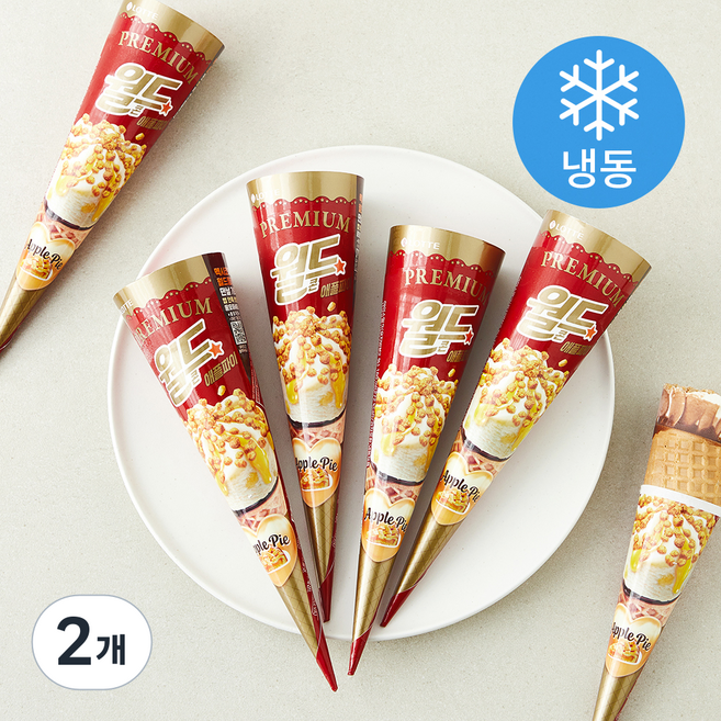 롯데웰푸드 프리미엄 월드콘 애플파이 아이스크림 (냉동), 2개, 5개입, 160ml