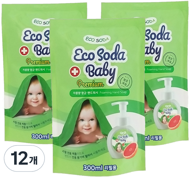 에코소다 베이비 핸드워시 자몽향 리필, 300ml, 12개
