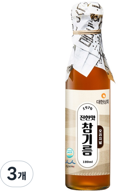 대현상회 오리지널 진한맛 참기름, 180ml, 3개