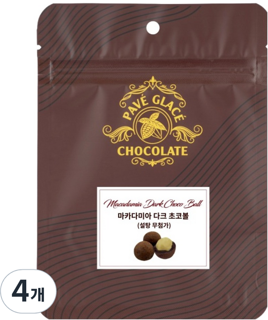 PAVE GLACE 夏威夷果黑巧克力球 無添加糖, 50g, 4個
