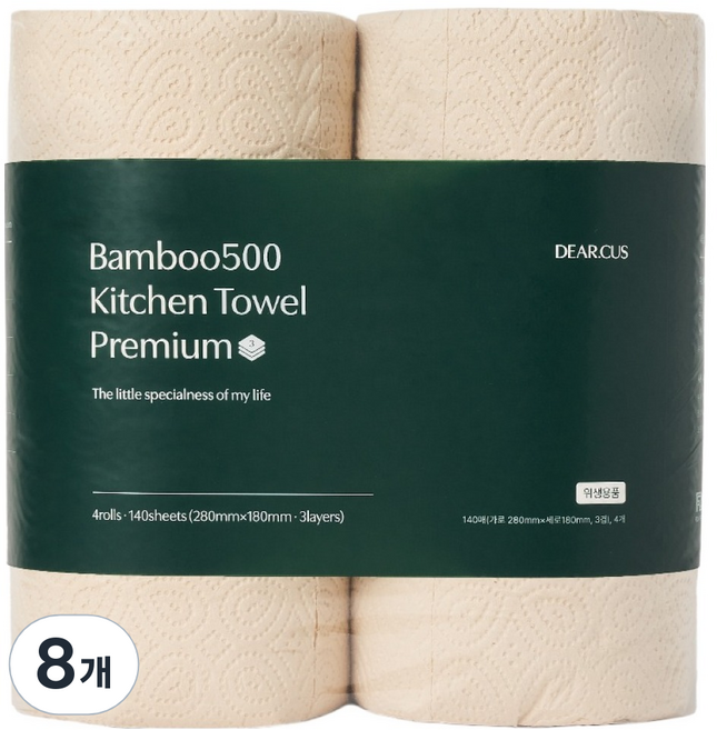 디어커스 뱀부500 천연펄프 키친타월 프리미엄 3겹, 140매, 8개
