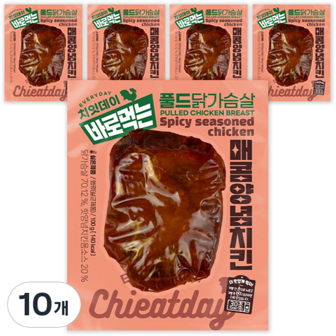 치잇데이 바로먹는 풀드 실온 닭가슴살 매콤양념치킨맛, 100g, 10개