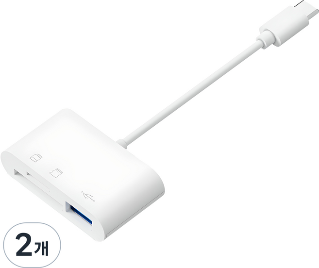 아이엠듀 C타입 3 in 1 USB TF SD카드 리더기, 화이트, 2개