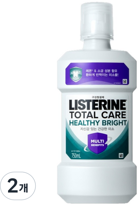 리스테린 토탈케어 헬씨 브라이트 구강청결제, 750ml, 2개