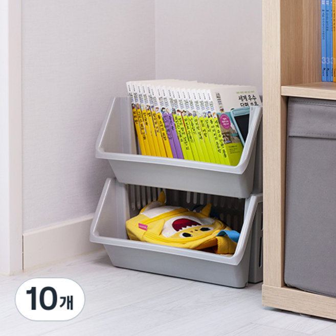 이즈리빙 적층형 오픈 바스켓, 그레이, 10개