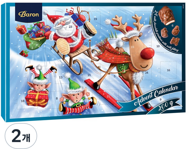 바론초콜릿 어드벤트 캘린더 초콜릿 블루, 200g, 2개