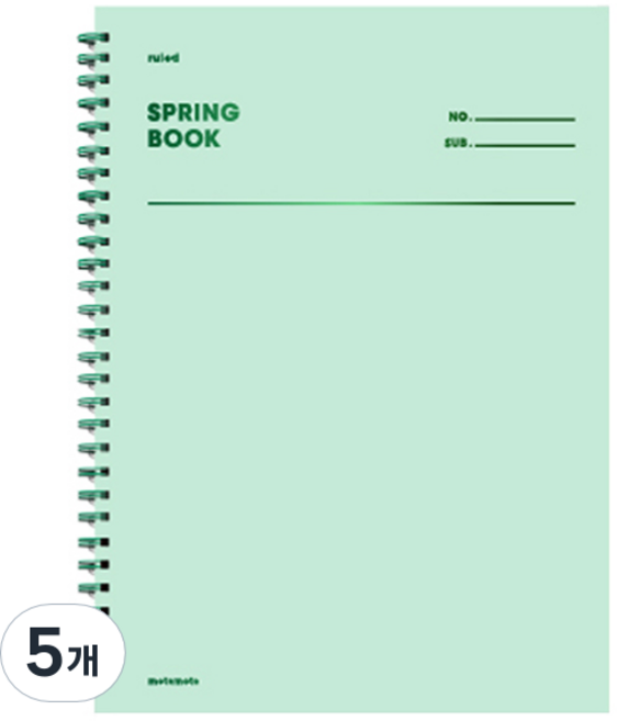 모트모트 스프링북 스퀘어드 노트, 그리너리, 5개