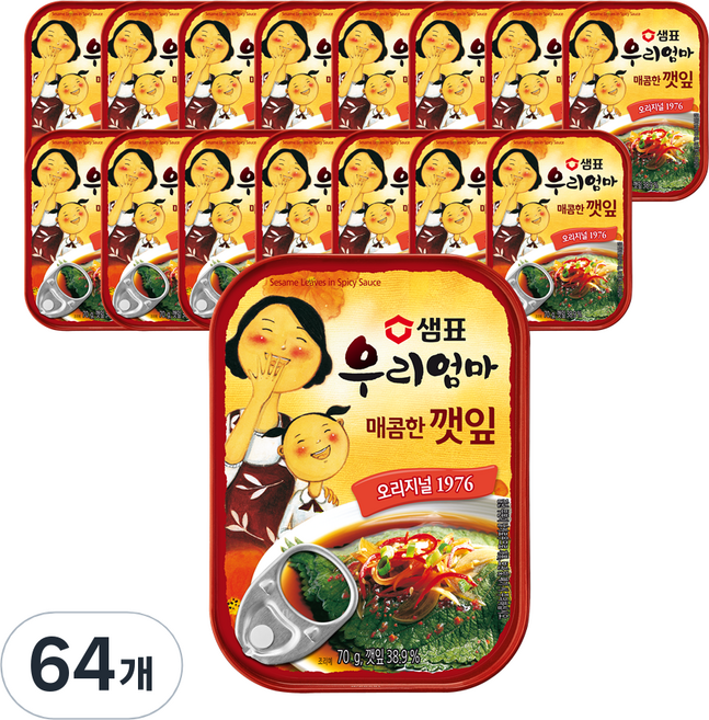 샘표 우리엄마 깻잎 매콤한맛, 70g, 64개