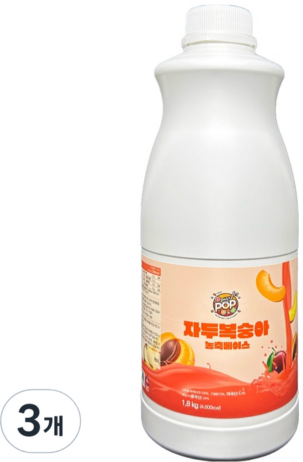 데일리팝 자두 복숭아 농축 베이스, 3개, 1.8kg