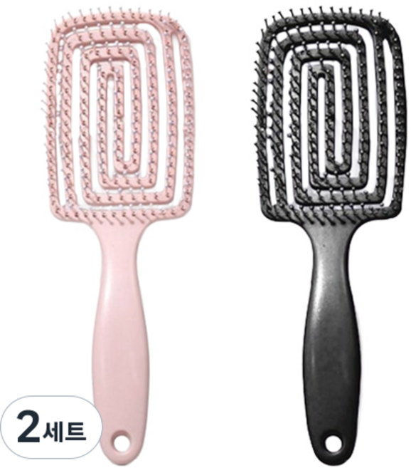 리빙홈디테일 젖은 엉킨 머리 뿌리볼륨 빗 2종 세트, 2세트, 블랙, 핑크