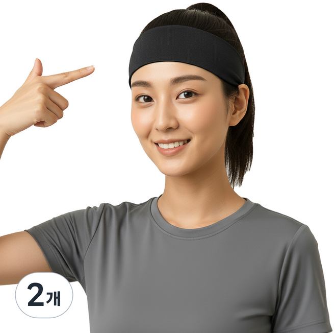 몽블랙 남자 여자 땀흡수 마라톤 필라테스 요가 운동 기능성 스포츠 헤어밴드 ST5, BLACK, 2개