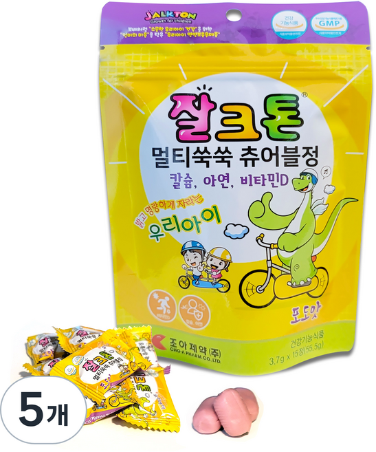 조아제약 유아용 잘크톤 멀티쑥쑥 츄어블정 포도맛, 15정, 5개