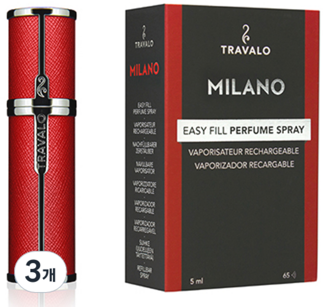 트라발로 밀라노 펌핑식 충전 휴대용 향수공병 5ml, 레드, 3개