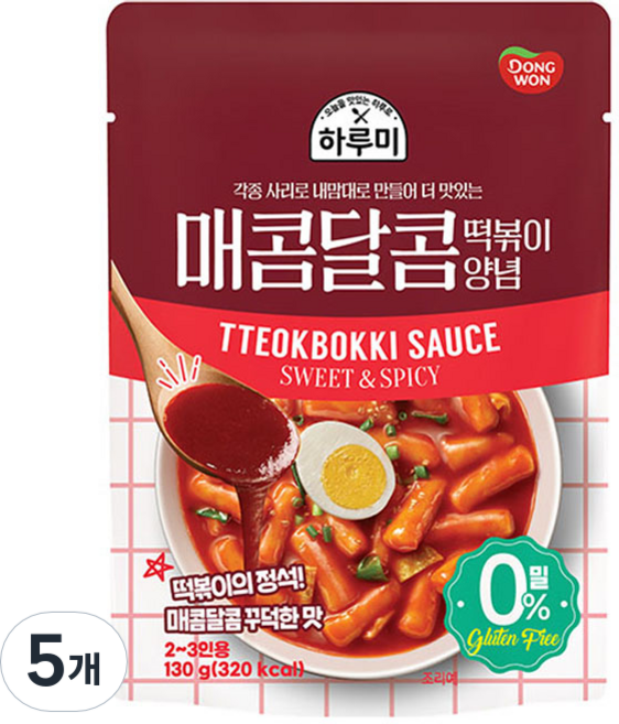 동원 하루미 매콤달콤 떡볶이 양념, 130g, 5개