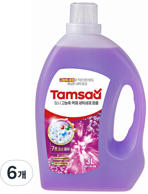 탐사 고농축 액체 세탁 세제 퍼플, 3L, 6개