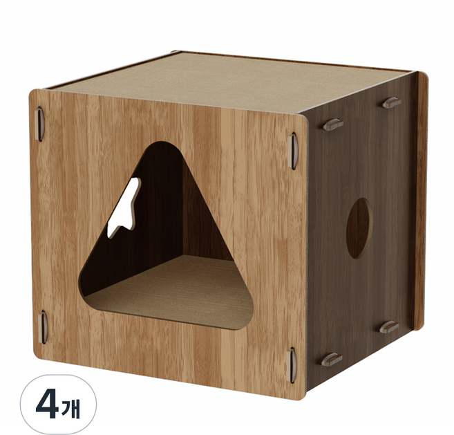 루어캣 고양이 마호가니 숨숨집 큐브 스크레쳐, 네츄럴우드, 4개