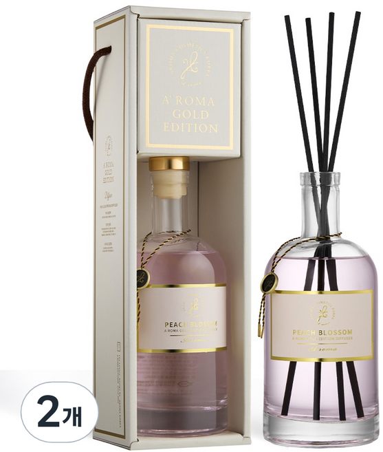 에이로마 골드에디션 디퓨저, 피치블라썸, 500ml, 2개
