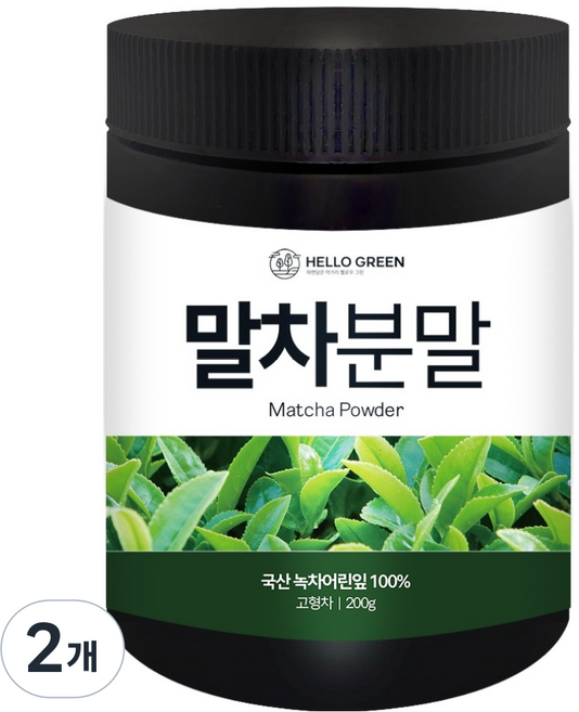 헬로우그린 국내산 말차 분말, 2개, 1개입, 200g