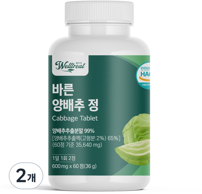 웰트릿 바른 양배추 정, 36g, 2개