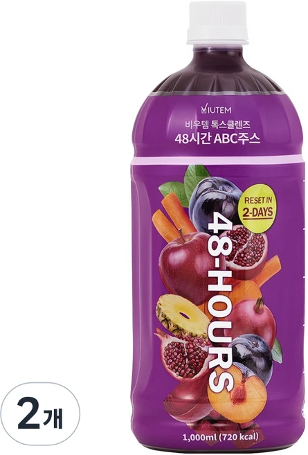 NUON 비우템 톡스클렌즈 48시간 ABC주스, 2개, 1L - 쿠팡