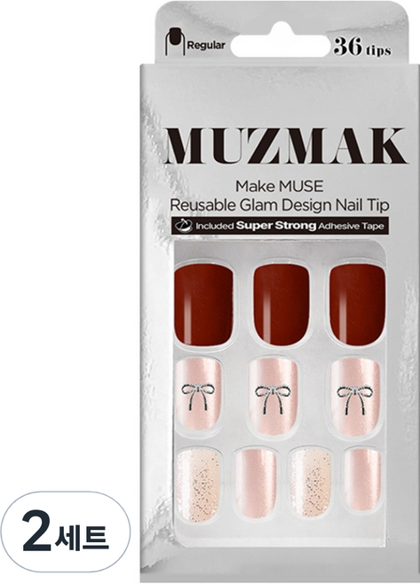 뮤즈마크 리유저블 글램 디자인 네일팁 레귤러 세트, 2세트, 체리 온 탑