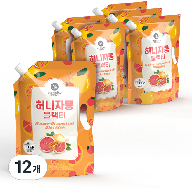 맥널티커피 허니 자몽 블랙티 대용량 파우치, 1L, 12개