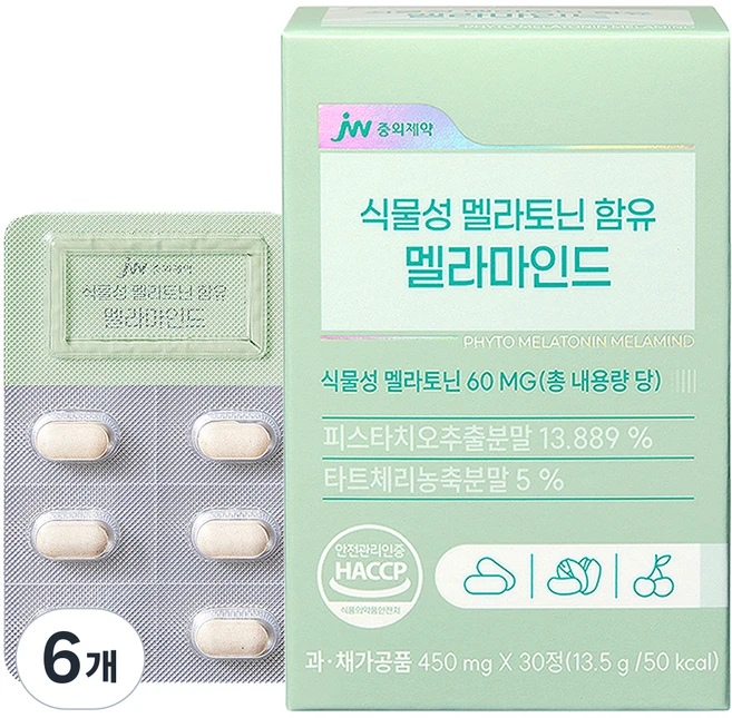 JW중외제약 식물성 멜라토닌 함유 멜라마인드 13.5g, 30정, 6개 - 쿠팡