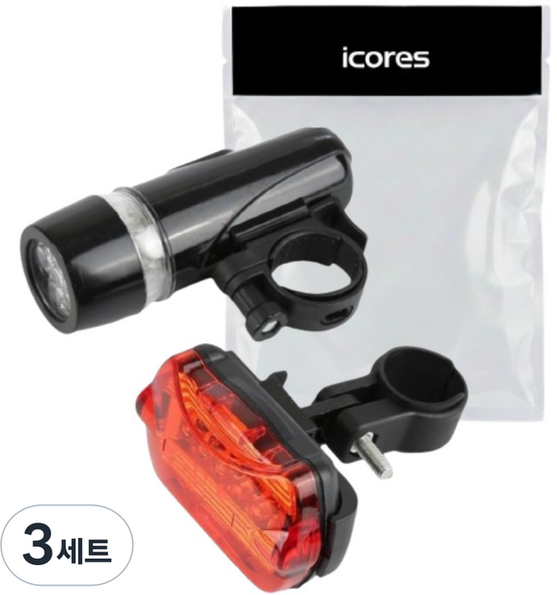아이코어스 5LED 자전거 전조등 후미등 세트, 혼합색상, 3세트