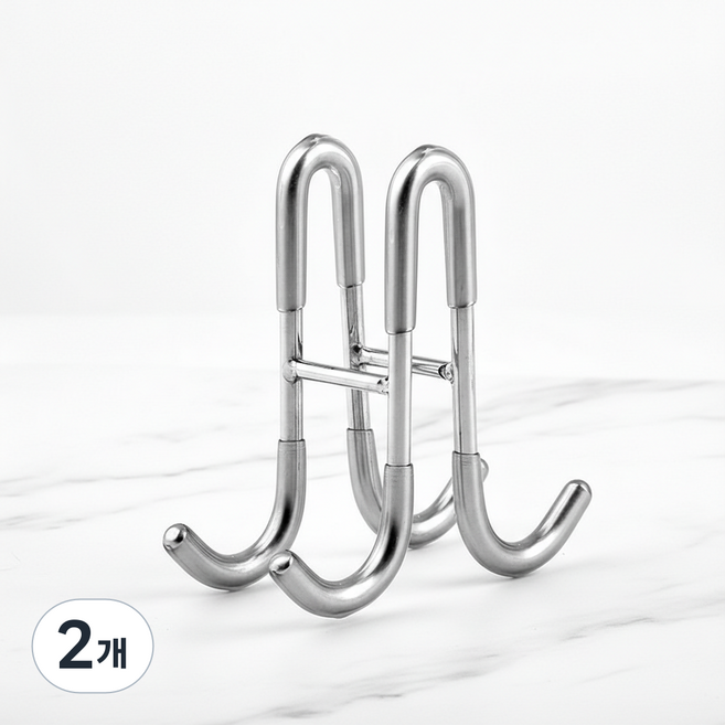 마켓피아 옷 욕실 스텐 다용도 문걸이 더블 후크, 실버, 2개