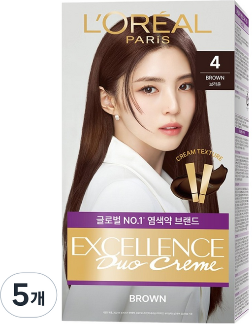 로레알파리 엑셀랑스 듀오크림 나눠쓰는 새치염색 염모제, 4호 브라운, 5개