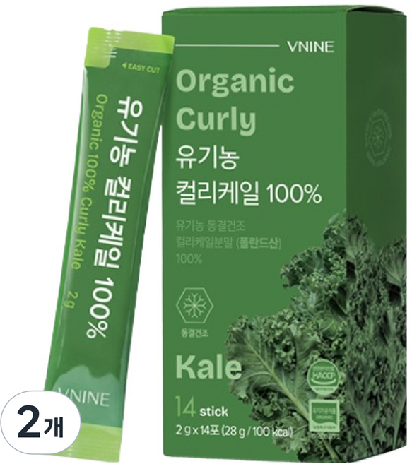 브이나인 유기농 컬리케일 분말, 2개, 28g