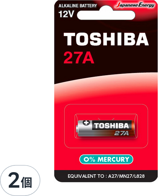TOSHIBA 東芝 鹼錳柱型電池, 1入, 2個, 27A