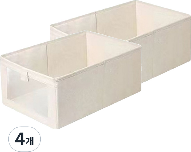 별숲 린넨 투명창 패브릭 폴딩 수납함, 아이보리, 4개