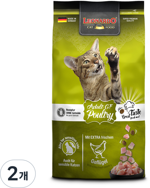 레오나르도 어덜트 고양이 폴트리 GF 건식사료, 닭+칠면조, 1.8kg, 2개