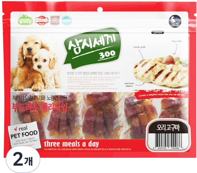 초심 강아지 삼시세끼 육포, 혼합맛(오리/고구마), 300g, 2개