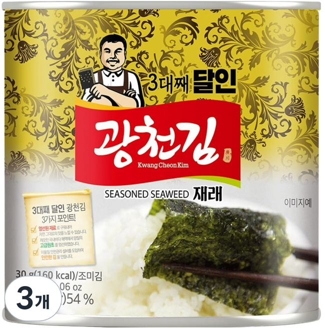 광천김 3대째 달인 재래 캔김, 30g, 3개